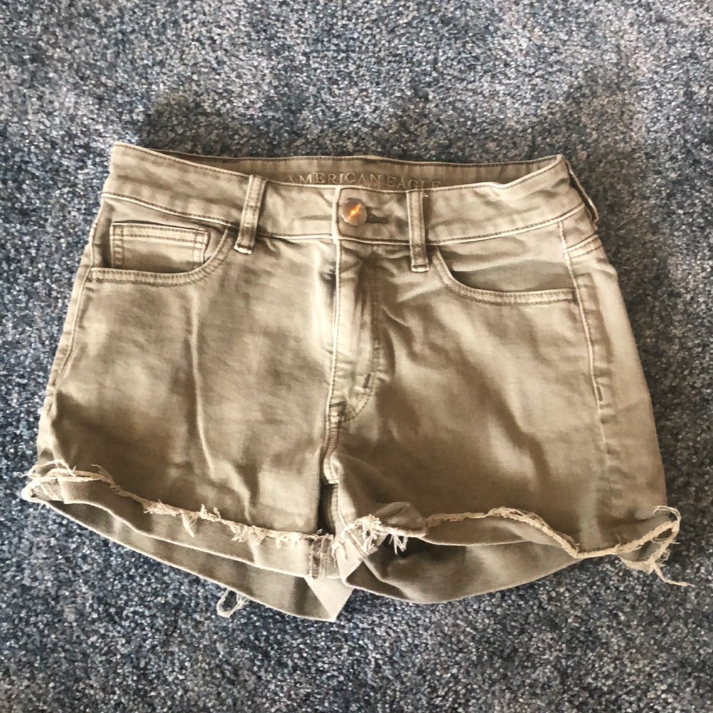 Super stretch olive green jean shorts